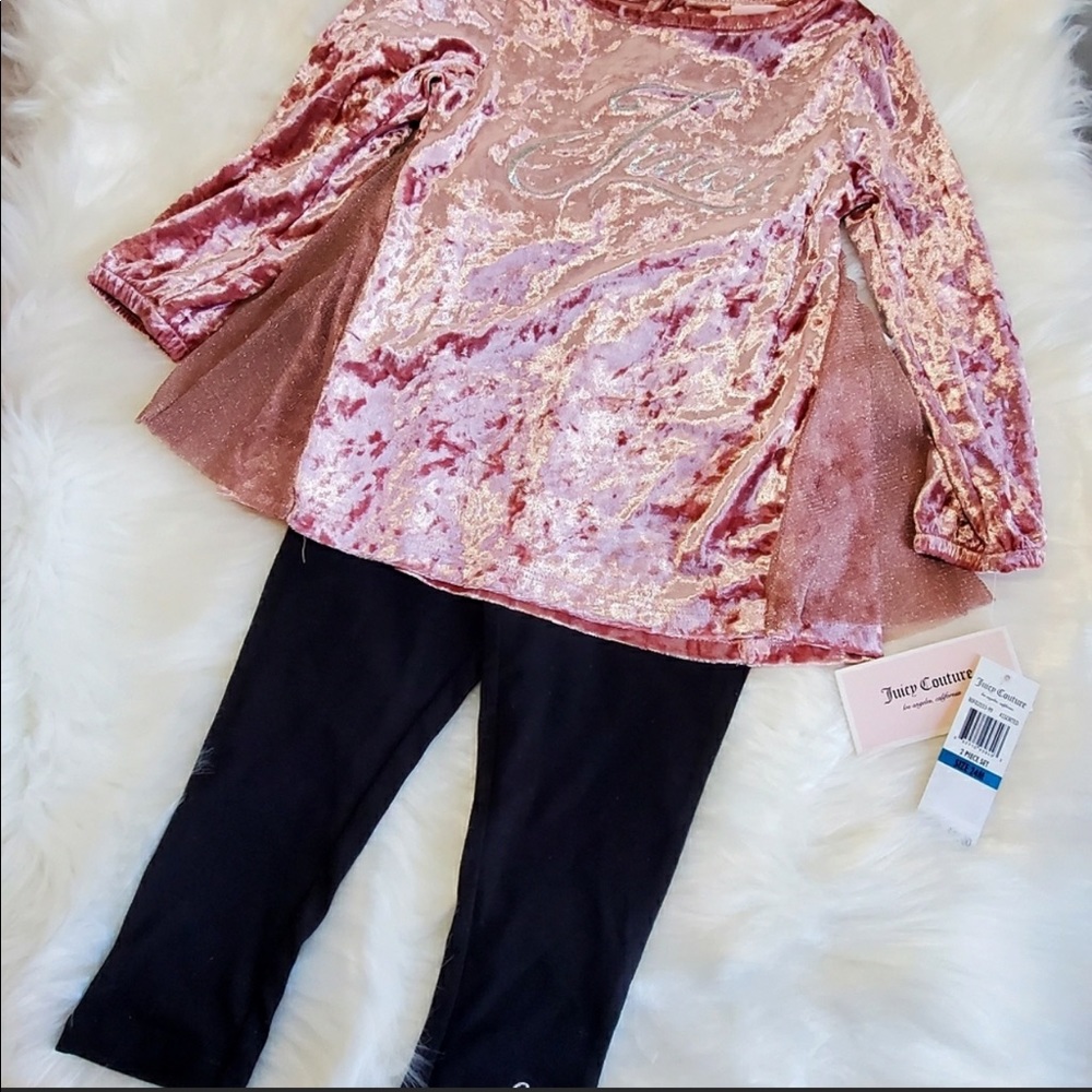 Juicy Couture 2 Pc. Crushed Velvet Pink Pant Set